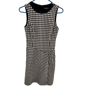 Lauren Ralph Lauren Houndstooth Dress Size 2 Sleeveless Faux Leather Trim